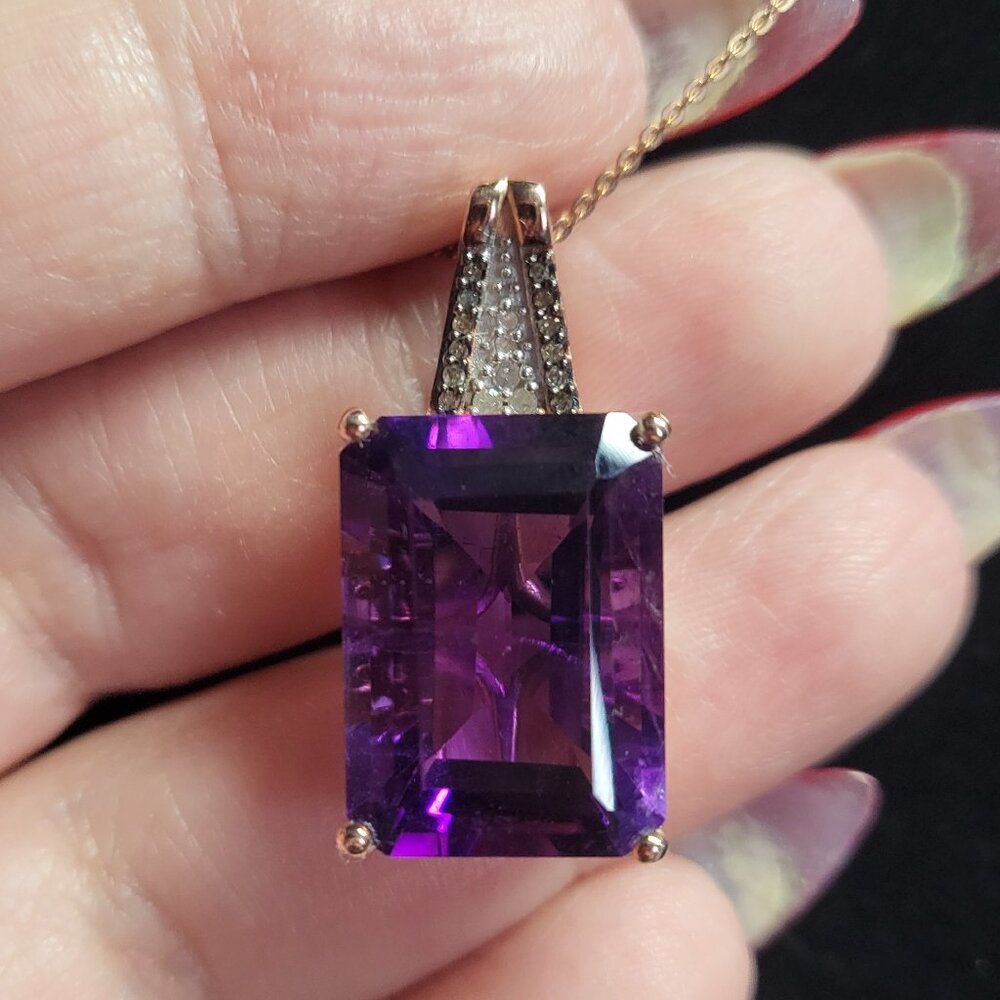 African Amethyst Diamond Accent RG/Sterling Silver Majesty  Pendant Necklace